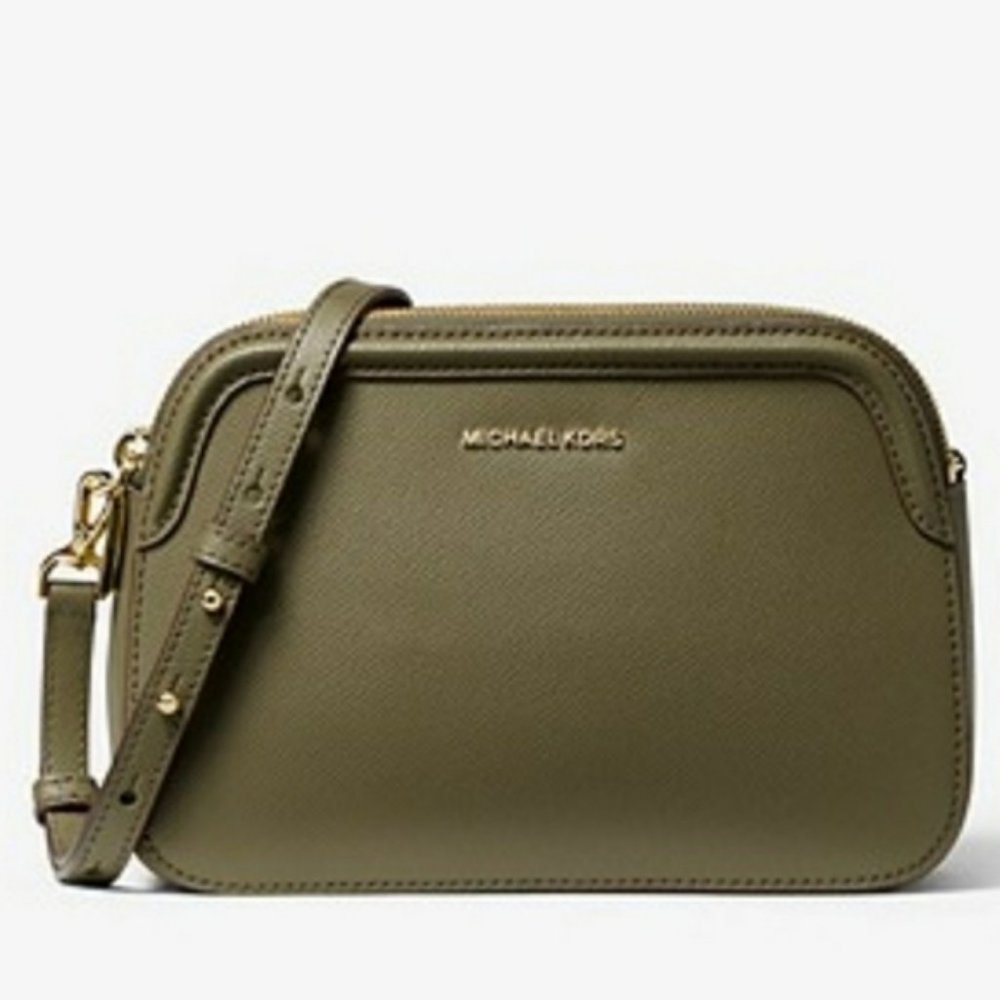 Houston Large Crossgrain Leather Crossbody Bag Olive Army Green Michael Kors